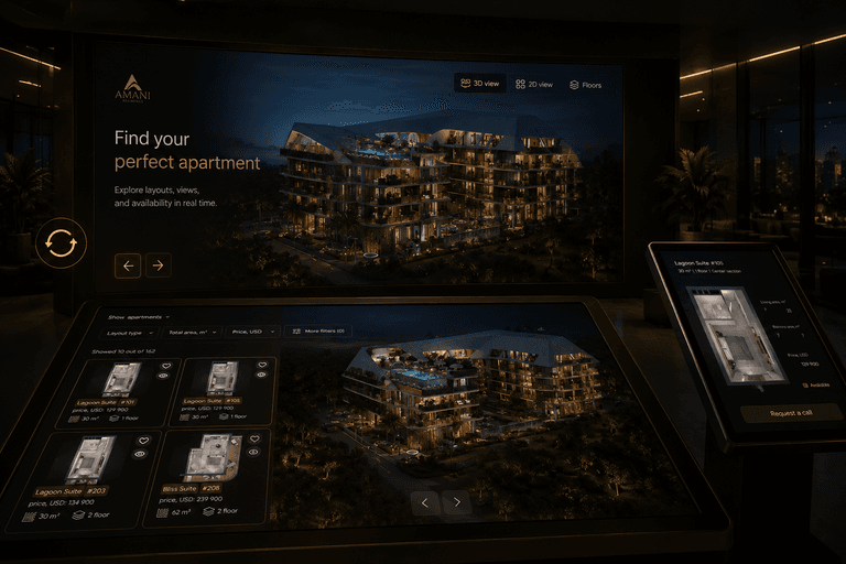 Sales showroom with LED wall and touch table
