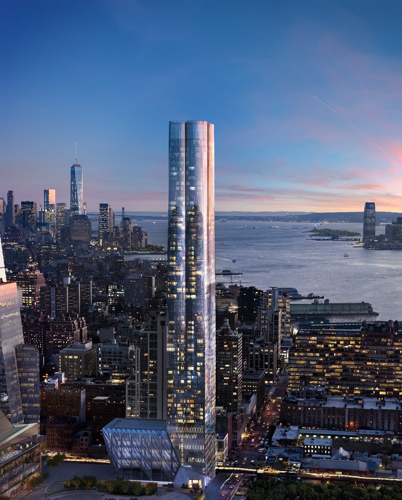 CGI render of residential towers by the waterfront